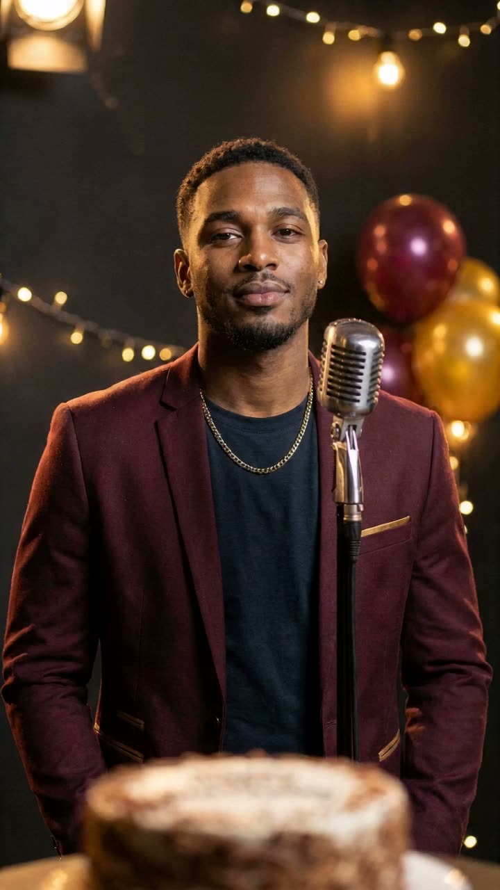 Birthday Headliner sample: one performer on a warmly lit party stage
